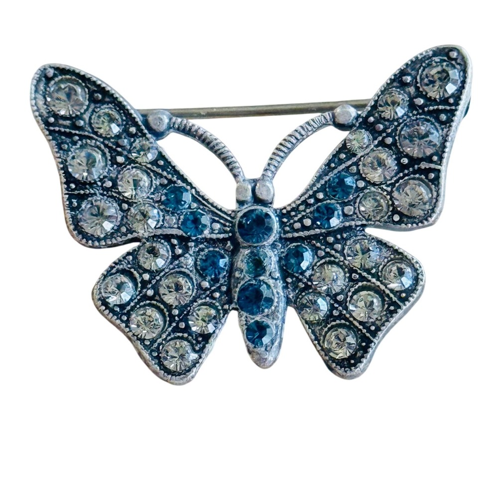 La Vie Parisienne Catherine Popesco France Butterfly Brooch Pin Rhinestone Blue
